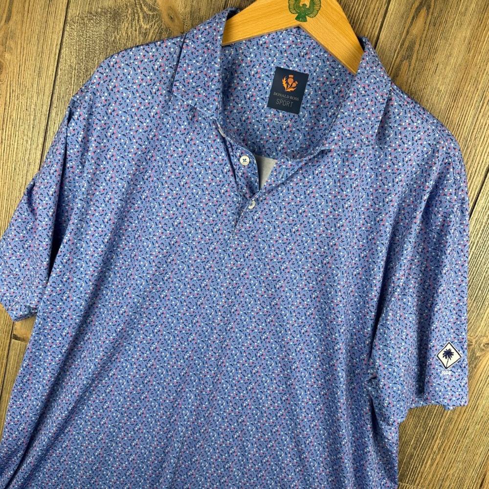 Donald Ross Sport Golf Polo Shirt Men XL Blue Micro Print Bradenton Country Club